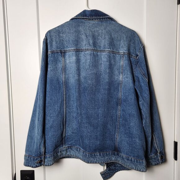 Future Collective Kahlana Barfield Brown Women's Asymmetrical Jean Jacket MED - Picture 5 of 12